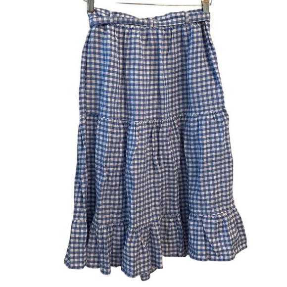 POLO Ralph Lauren Blue Gingham Linen Tiered Ruffle Midi Skirt w/ Pockets Sz 4 - Picture 6 of 16